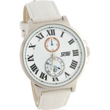 White Skmei Unisex Stylish Water Resistant Analog Watch With Date Display