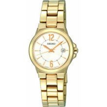 Women Seiko SXDC90 Gold Tone Stainless Steel Silver Tone Dial Quartz