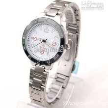 Women Stainless Steel Quartz Dress Lady Watch White Dial Black Rim W