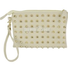 Women Synthetic Leather Rivet Embellished Handbag Clutch Purse 3colors S0bz