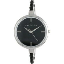 Women's AK/1199BKBK Silver-Tone Black Braid Leather Strap