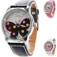 Women's Butterfly Style PU Analog Quartz Wrist Watch (Assorted Colors)