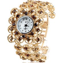 Women's Diamond Alloy Style Analog Quartz Bracelet Watch (Gold)