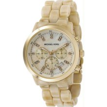 Women's Ivory Tone Plastic Link Quartz Chronograph Gold Tone Mother Of Pearl