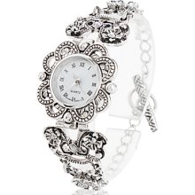 Women's Retro Alloy Analog Quartz Bracelet Watch A199 (Silver)