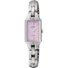 Women's Solar Stainless Steel Rectangle Case and Bracelet Pink Dial