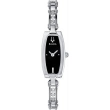 Women's Stainless Steel Crystal Link Bracelet Black Slim Dial