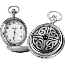 Woodford Quartz Pocket Watch, 1908/Q, Men's Chrome-Finished Celtic Knotwork Pattern With Chain (Suitable For Engraving)