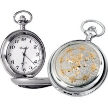 Woodford Quartz Pocket Watch, 1906/Q, Men's Chrome-Finished Gilt Lion Rampant Pattern With Chain (Suitable For Engraving)