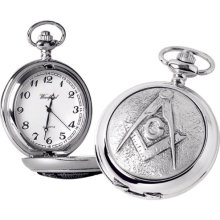 Woodford Quartz Pocket Watch, 1887/Q, Men's Chrome-Finished Masonic Pattern With Chain (Suitable For Engraving)