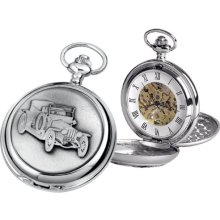 Woodford Skeleton Pocket Watch, 1916/Sk, Men's Chrome-Finished Rolls Royce Silver Ghost Pattern With Chain (Suitable For Engraving)