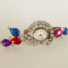 WORKS ... Vintage Pop Art Cardinal ladies watch rhinestones revamped