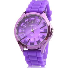 Wrist Fashionable Quartz Watch with Purple Silicone Band