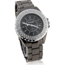 WZON 1850 Men's Black Dial Stainless Steel Watch with Diamond