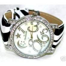 Zebra Designer Bling Iced Ladies Mens Pearl Watches Sgz