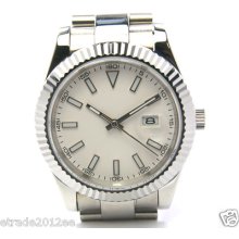 002b Parnis Oyster 41mm Oversize Auto Fluted Bezel White Dial Steel Band Watch