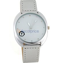 05# Fashion Round Dial PU Leather Band Wrist Watch (Silver)