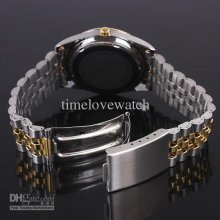 1 Piece Crystal Embed White Men Watches 2-tone Stainless Steel Date