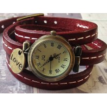 1 Piece of 27 mm Soft Leather Thread Strap Wrist Watch with Cute Pendants (sa.g)