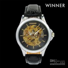 100pcs Golden Hollow Transparent Black Leather Men Fashion Watches M