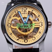 10pcs Cute Stylish Leather Gold Colour On The Watch Mens Automatic M