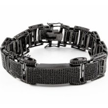 14k Black Gold Plated Iced Out Black Ice Cz Icy Hiphop Id Tag Bracelet Micropave