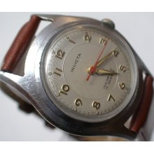 1950' Invicta Men's Swiss 17Jwl Silver Watch w/ New Kreisler Leather Strap