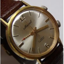 1960's Marcel Men's Alarm Gold Swiss Made 17Jwl Watch w/ Strap