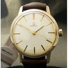 1963 Vintage Omega 286 17j Large Dress Men Linen Dial Swiss 10k Gold Filled