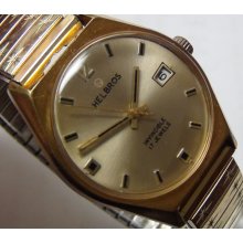 1970' Helbros Invincible Mens Gold 17Jwl Calendar Watch w/ Bracelet