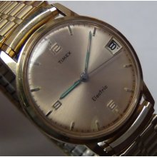 1970' Timex Mens Electric Back Set Gold Made in West Germany Watch w/ Bracelet