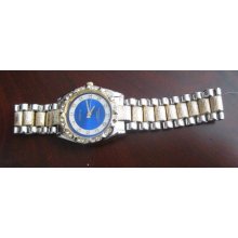 1990s Geneva Men Wrist Watch Royal Blue Face Dial Crystals diamonds Time Markers Working Water Resistant On SaLe Now