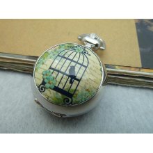 1pcs 28X38mm White K Bird Cage Locket Necklace Pendant / Pocket Watch c5538