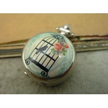 1pcs 28X38mm White K Bird Cage Locket Necklace Pendant / Pocket Watch c5205