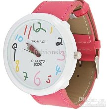 1pcs Womage Leather Wrist Watch With Numeral Hour Marks & White