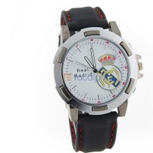 2011 Newest Style Real Madrid Football Club Badge Design Round Steel Watch Dial Leatherette Band Men's Wrist Watch