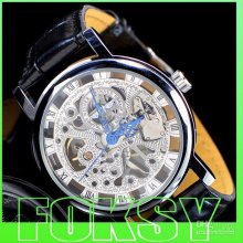 2012 Selling 1pcs Black Leather Automatic Watch For Men