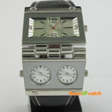 2012 Trend Design Oulm 3 Time Dials Pu Strap Quartz Watch Mens Avant-garde