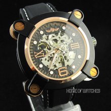 2012 Visible Skeleton Black Rubber Sport Mens Boy Automatic Mechanical Watch