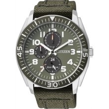 2013 Citizen Eco-drive Military Green Multi Dial 100m Canvas Watch Ap4011-01w