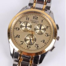 2013 Fashion Gold Dial White Band Quartz Hand Sport Stainless Steel Watch