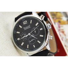 2013 Newest Mens Luxury 6 Hands 3 Dials Black Wrist Watch Automatic W/calendar