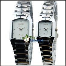 2pcs Fashion Couple Steel Square Waterproof Quartz Wrist Watch Boy Girl Lady Men