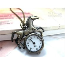 3pcs/lot Fashion Quartz Pocket Watch Necklace Watch Horse Pendant Cu