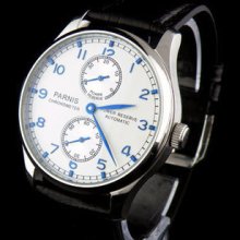 43mm Parnis White Dial Power Reserve Chronometer Auto Sea Gull Watch P048a