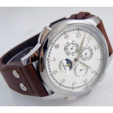 44mm Parnis White Dial Chronometer Automatic Silver Number World Watch Pn097