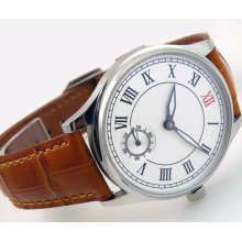 44mm Parnis White Dial Roman Numerals Hand Winding Second 6 6498 Watch 029d