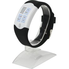 60 Blue LEDs Unisex Touchscreen Wrist Watch White Dial - Black