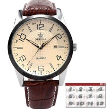 A Luxury Mens Date High Quality Coffee Leather Analog Sport Quartz Wrist Watch