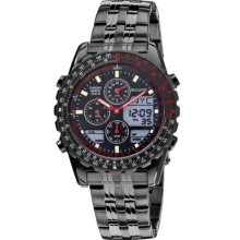 Accurist Men's Quartz Watch With Black Dial Analogue - Digital Display And Black Stainless Steel Plated Bracelet Mb776b